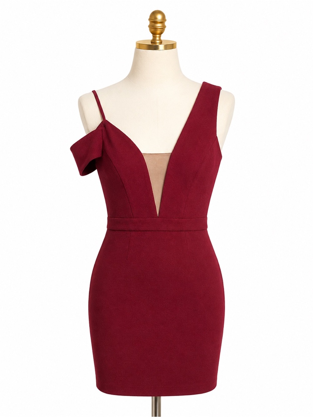 Bebe One Shoulder Cutout Cocktail Dress NWT Size 0 Burgundy Wine